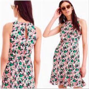 JCrew Mercantile Neon Floral Ruched Waist Fit and Flare Dress